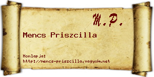 Mencs Priszcilla névjegykártya